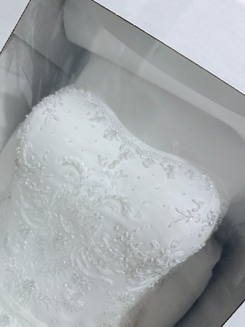 Cleaned & Sealed David’s Bridal Strapless Ball Gown Wedding Dress in White